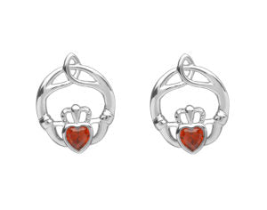 Claddagh Trinity Birthstone Stud Earrings - Sterling Silver