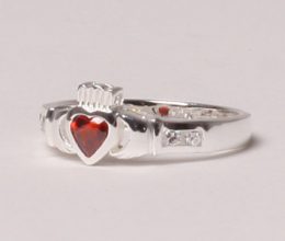 CZ Birthstone Claddagh Ring - Sterling Silver