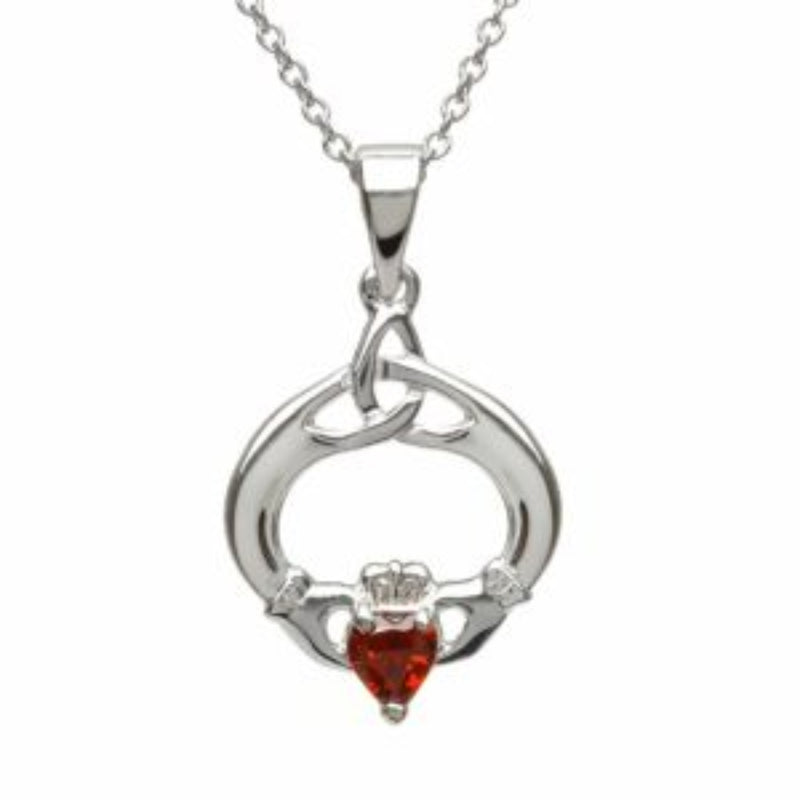 Claddagh & Trinity Knot Birthstone Pendant - Sterling Silver