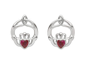 Claddagh Trinity Birthstone Stud Earrings - Sterling Silver