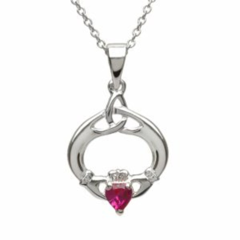 Claddagh & Trinity Knot Birthstone Pendant - Sterling Silver