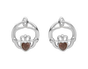 Claddagh Trinity Birthstone Stud Earrings - Sterling Silver