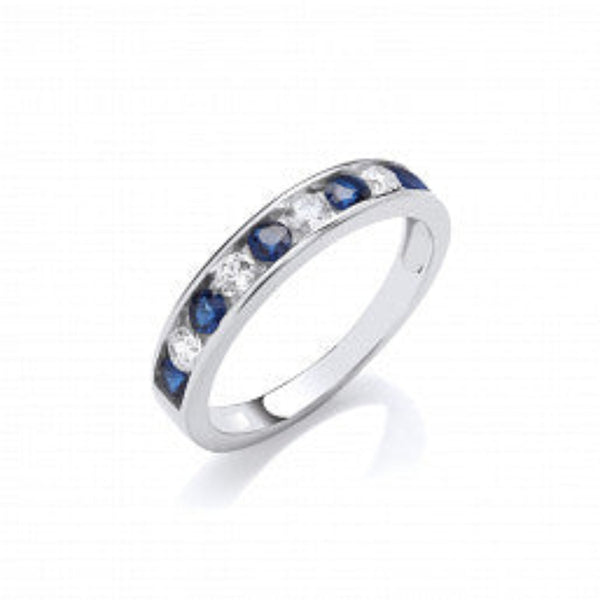 Blue & Clear Cubic Zirconia Ring - Sterling Silver