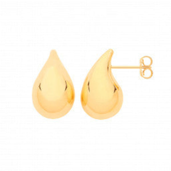 Puffed Tear Drop Stud Earrings - 9ct Yellow Gold