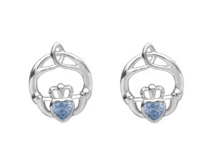 Claddagh Trinity Birthstone Stud Earrings - Sterling Silver