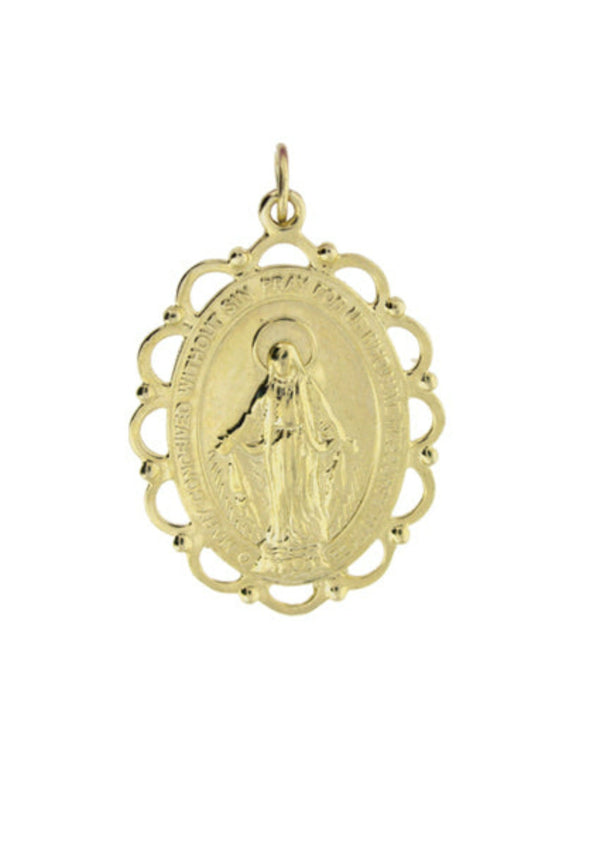 Miraculous Medal Filligree Pendant - 9ct Gold