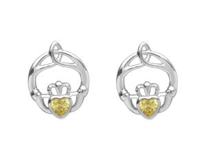 Claddagh Trinity Birthstone Stud Earrings - Sterling Silver