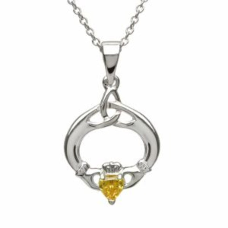 Claddagh & Trinity Knot Birthstone Pendant - Sterling Silver