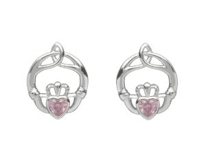 Claddagh Trinity Birthstone Stud Earrings - Sterling Silver