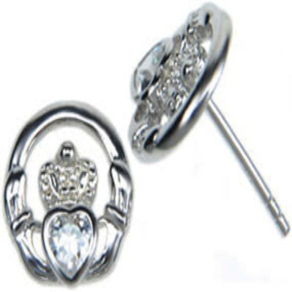 Claddagh Clear Stone Cubic Zirconia Earrings - Sterling Silver