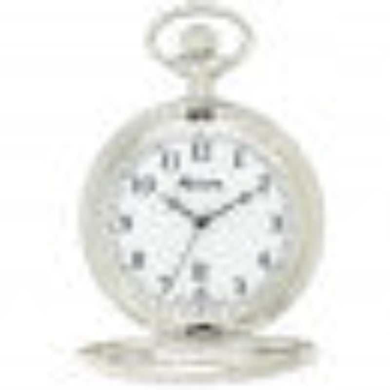 Calendar Pocket Watch with Chain - Silver Tone