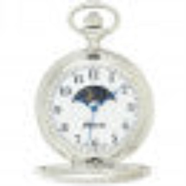 Moon-Phase Pocket Watch With Chain - Silver Tone