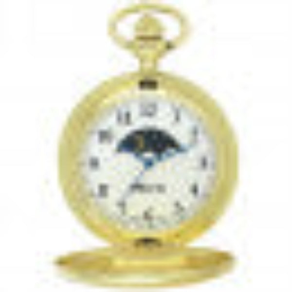 Moon-Phase Pocket Watch with Chain - Gold Tone