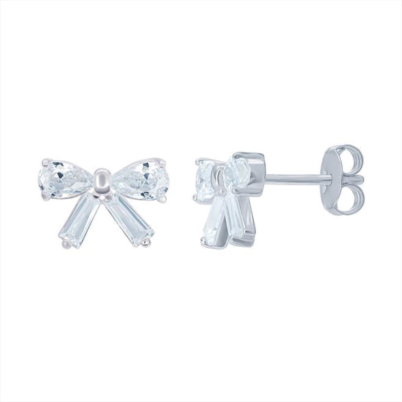 CZ Bow Earrings - Sterling Silver