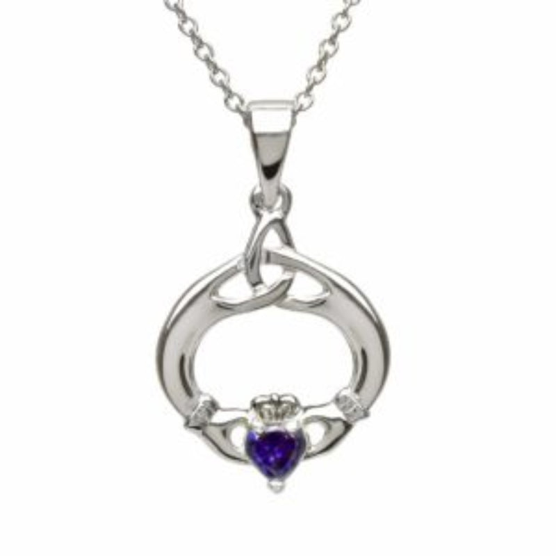 Claddagh & Trinity Knot Birthstone Pendant - Sterling Silver