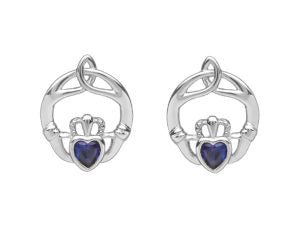 Claddagh Trinity Birthstone Stud Earrings - Sterling Silver