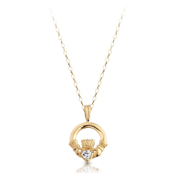 Claddagh CZ Pendant - 9ct Gold