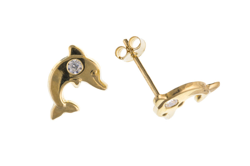 Dolphin Studs Cz - 9ct Yellow Gold - Hanratty Jewellers